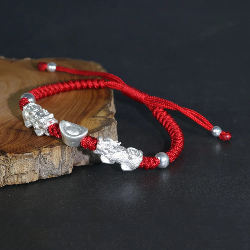 Double Pixiu Ingot & Lucky Red Rope Bracelet
