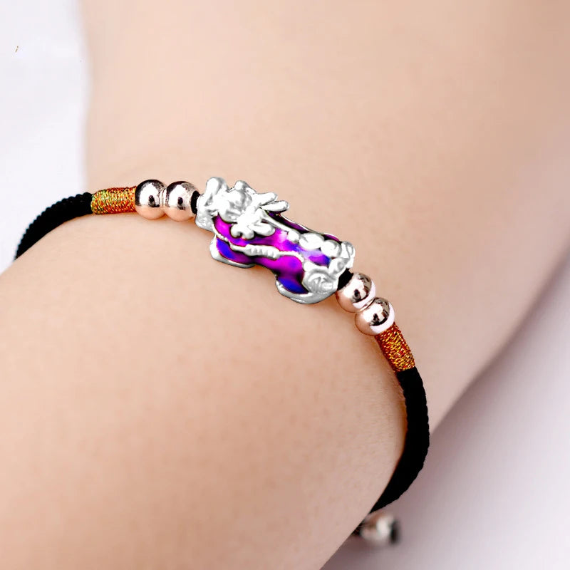 Temperature Color Changing Pixiu Bracelet - Handwoven Rope
