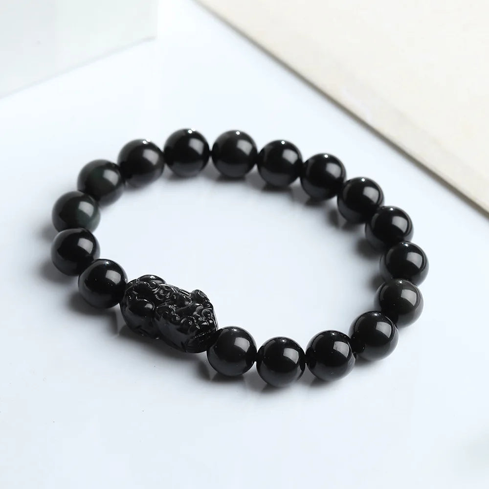 Obsidian Pixiu Bracelets Men Women Fine Jewelry Genuine Black Obsidian Crystal Fengshui Pi Xiu Money Wealth Protection Bracelets