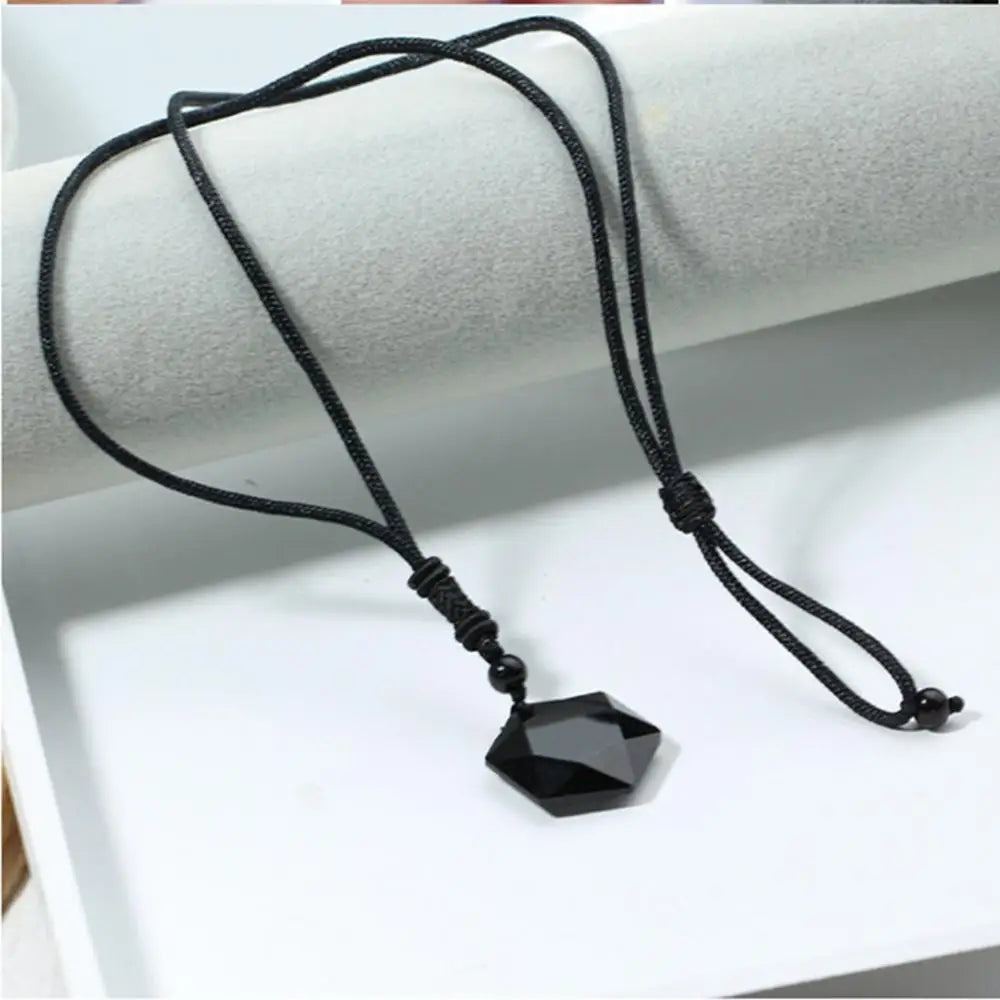 Obsidian Hexagram Pendant Stone For Protection Natural Black Pendant Necklaces Hexagram Amulet Talisman Jewelry For Men Women