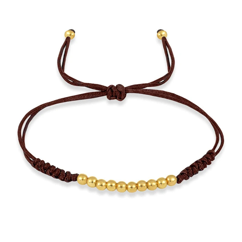 Ten Ball Gold-plated Brass Tibetan Buddhist Lucky Knot Macrame Bracelet Women 2024 New Fashion Red Black String Jewelry Present