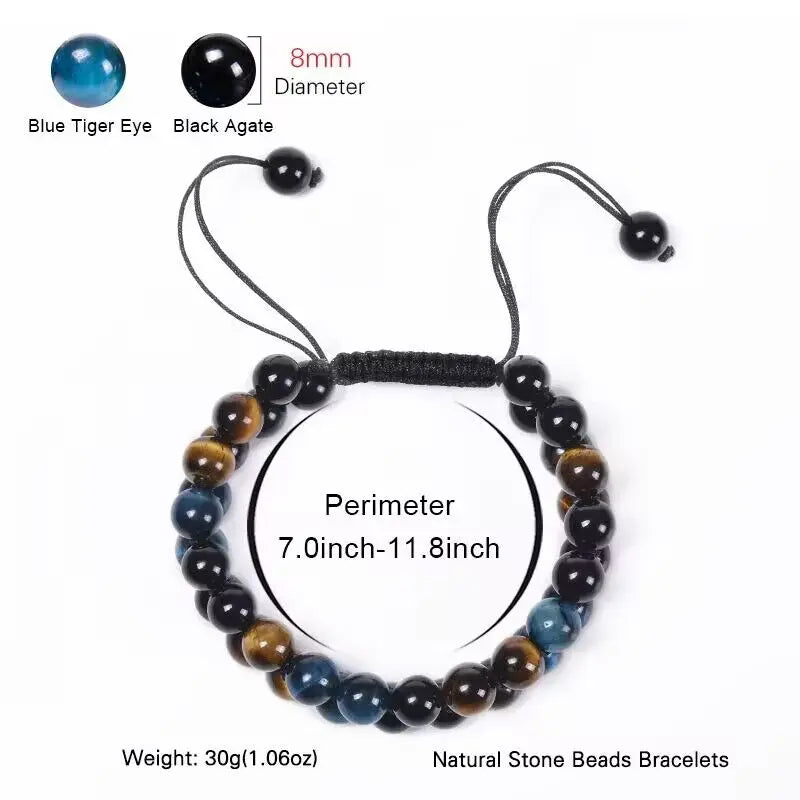 Triple Protection Bracelet 8mm Natural Stone Beads Obsidian Tiger Eye Hematite Double Layer Hand Healing Crystal Stretch Bracele