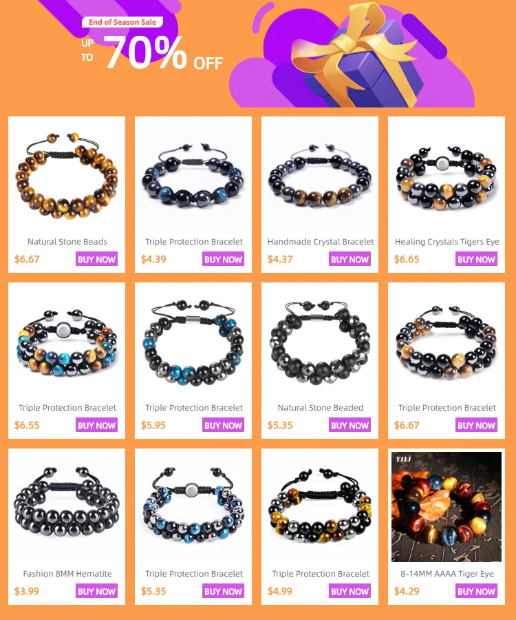 Natural Stone Beads Bracelet 8mm Tiger Eye Bracelet for Men Double Layer Braided Adjustable Healing Stone Bracelets Jewelry