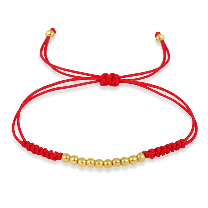 Ten Ball Gold-plated Brass Tibetan Buddhist Lucky Knot Macrame Bracelet Women 2024 New Fashion Red Black String Jewelry Present
