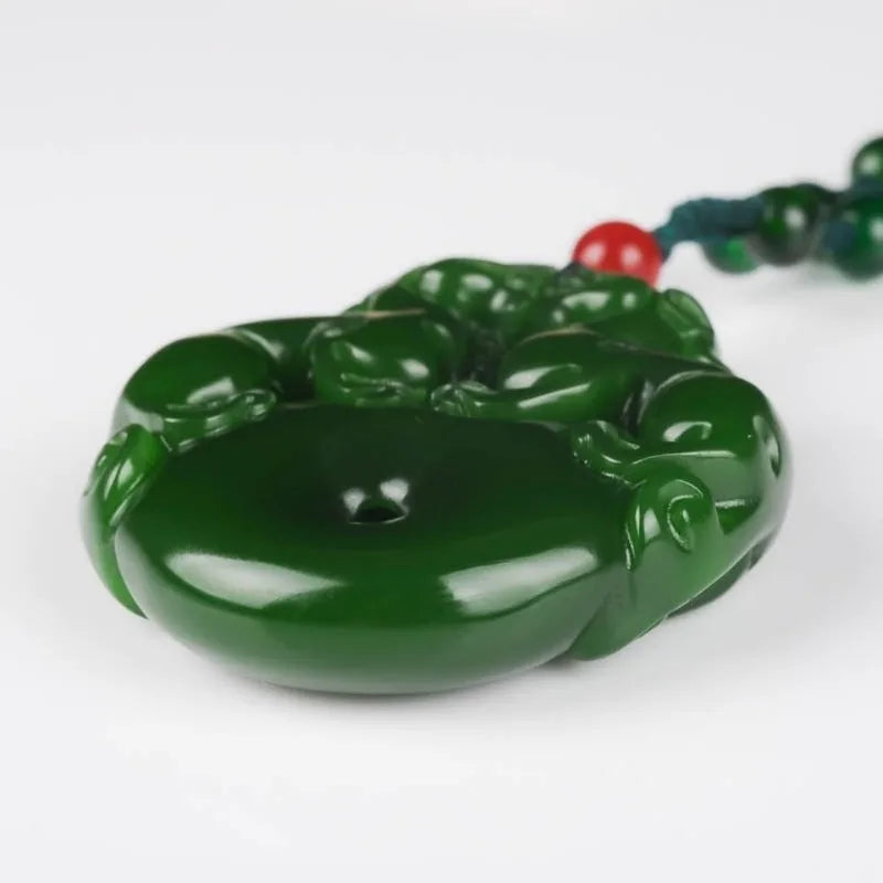 Lucky Double Pixiu Hetian Jade Necklace - Fulfill Dreams & Money Luck