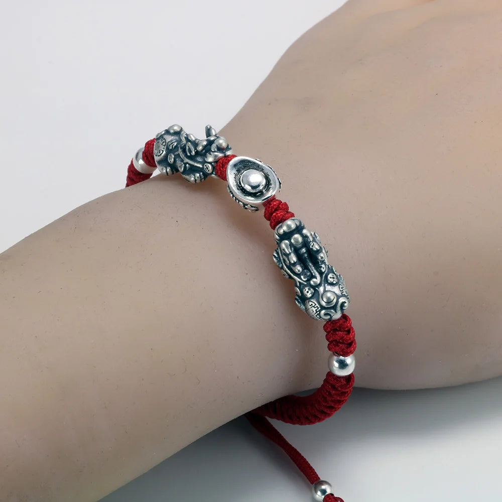 Double Pixiu Ingot & Lucky Red Rope Bracelet