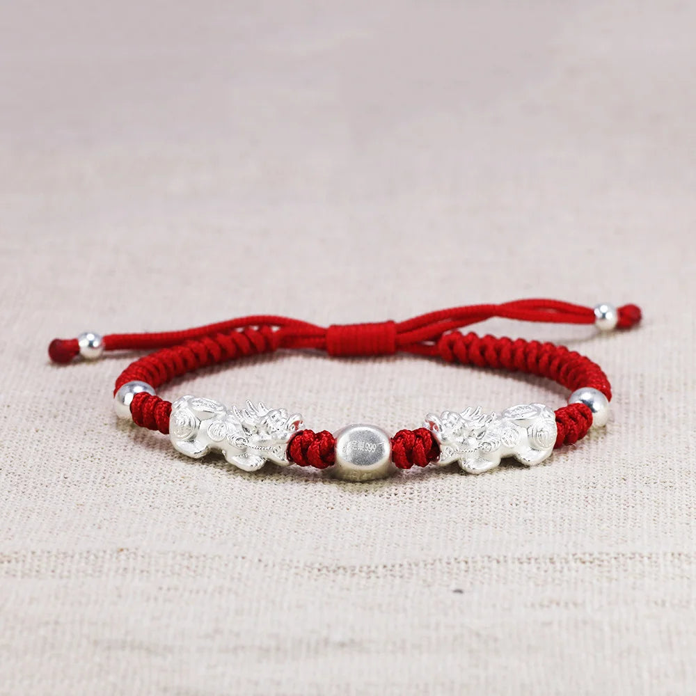Double Pixiu Ingot & Lucky Red Rope Bracelet