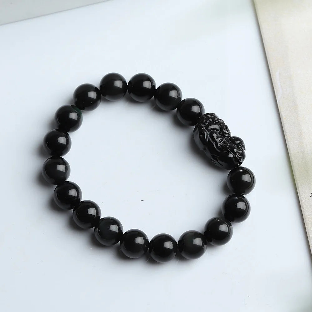 Obsidian Pixiu Bracelets Men Women Fine Jewelry Genuine Black Obsidian Crystal Fengshui Pi Xiu Money Wealth Protection Bracelets