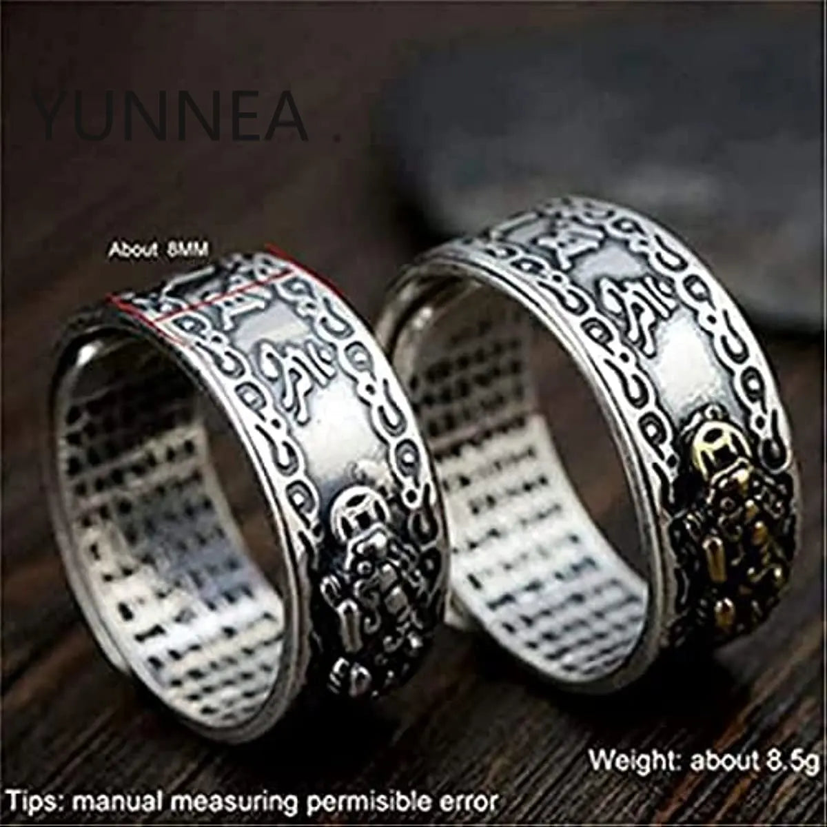 FENG Shui PIXIU MANI Mantra Protection Wealth Ring for Unisex(2PCS: Gold+Silver)