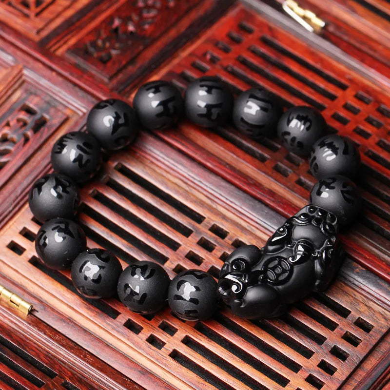 Obsidian Pixiu Bracelets Men Women Fine Jewelry Genuine Black Obsidian Crystal Fengshui Pi Xiu Money Wealth Protection Bracelets