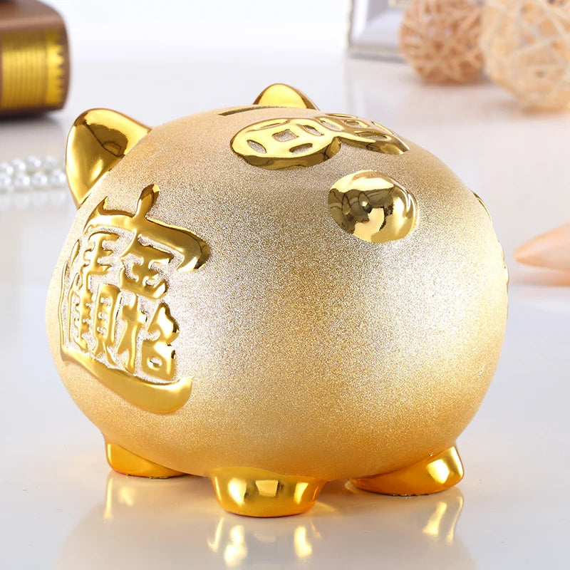 Gold Chinese Piggy Bank - Ceramic