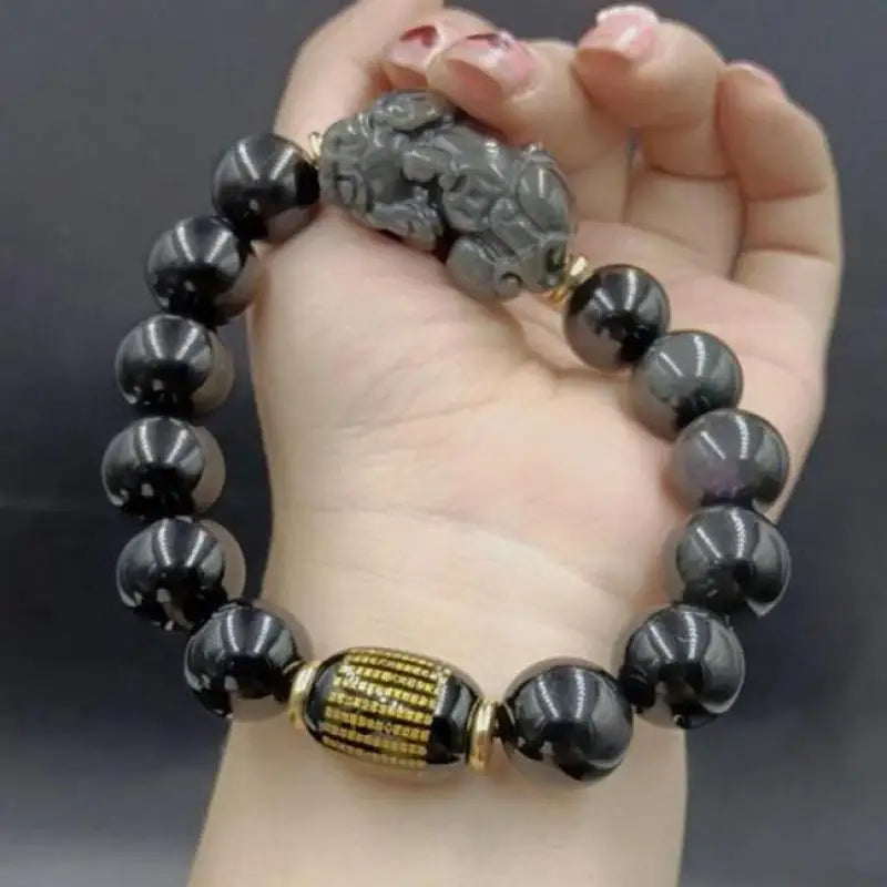 Obsidian Pixiu Bracelets Men Women Fine Jewelry Genuine Black Obsidian Crystal Fengshui Pi Xiu Money Wealth Protection Bracelets