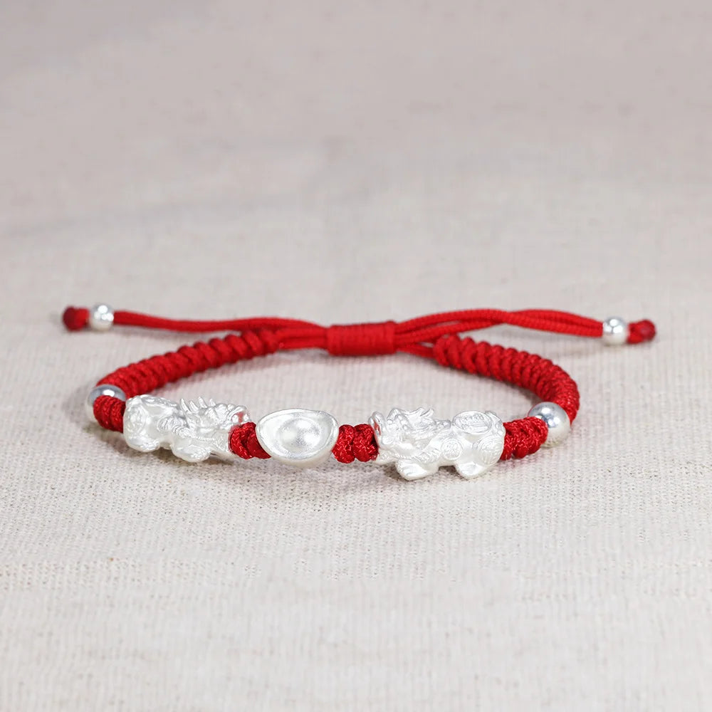 Double Pixiu Ingot & Lucky Red Rope Bracelet