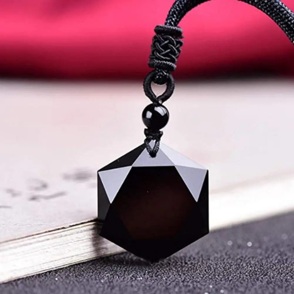 Obsidian Hexagram Pendant Stone For Protection Natural Black Pendant Necklaces Hexagram Amulet Talisman Jewelry For Men Women