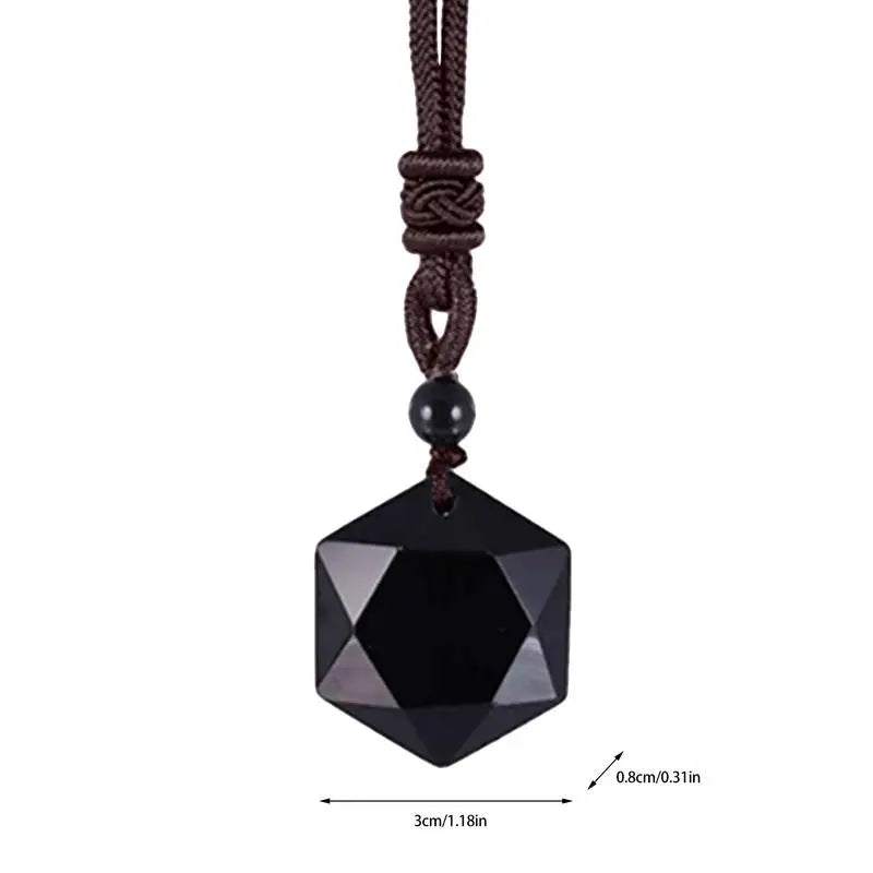 Obsidian Hexagram Pendant Stone For Protection Natural Black Pendant Necklaces Hexagram Amulet Talisman Jewelry For Men Women