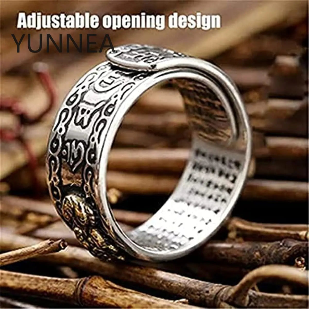 FENG Shui PIXIU MANI Mantra Protection Wealth Ring for Unisex(2PCS: Gold+Silver)