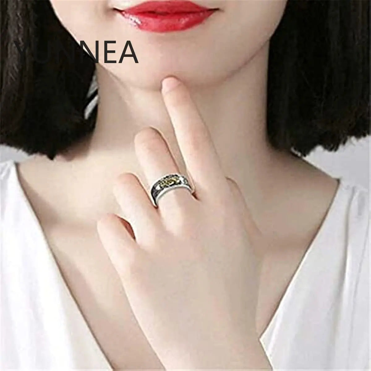 FENG Shui PIXIU MANI Mantra Protection Wealth Ring for Unisex(2PCS: Gold+Silver)