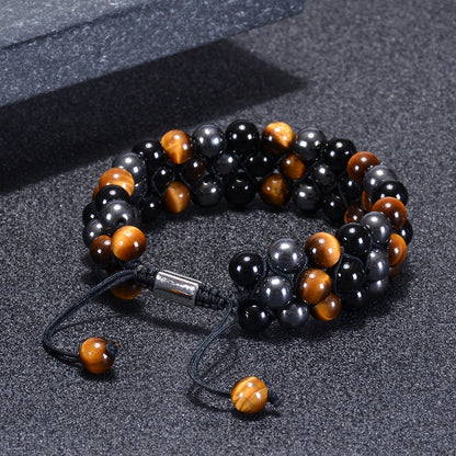 8mm Tiger Eye Stone Bracelet Men Women Natural Energy Stone Essential Oil Black Onyx Hematite Beads Bracelet Adjustable Couples
