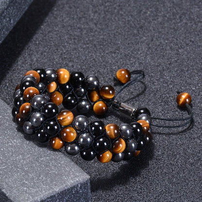 8mm Tiger Eye Stone Bracelet Men Women Natural Energy Stone Essential Oil Black Onyx Hematite Beads Bracelet Adjustable Couples