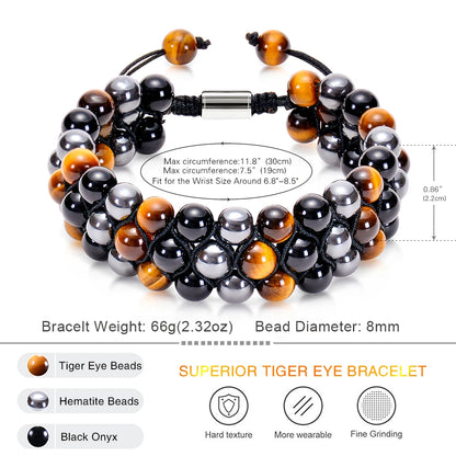 8mm Tiger Eye Stone Bracelet Men Women Natural Energy Stone Essential Oil Black Onyx Hematite Beads Bracelet Adjustable Couples