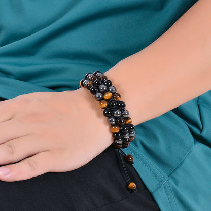 8mm Tiger Eye Stone Bracelet Men Women Natural Energy Stone Essential Oil Black Onyx Hematite Beads Bracelet Adjustable Couples