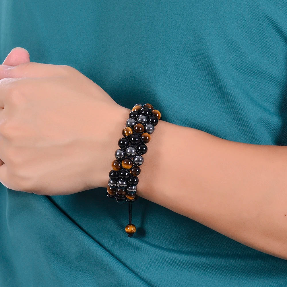 8mm Tiger Eye Stone Bracelet Men Women Natural Energy Stone Essential Oil Black Onyx Hematite Beads Bracelet Adjustable Couples
