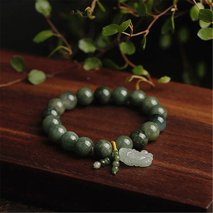 Green Jade Bracelet with Pixiu - Invite Wealth & Calming Energies