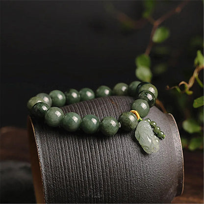 Green Jade Bracelet with Pixiu - Invite Wealth & Calming Energies
