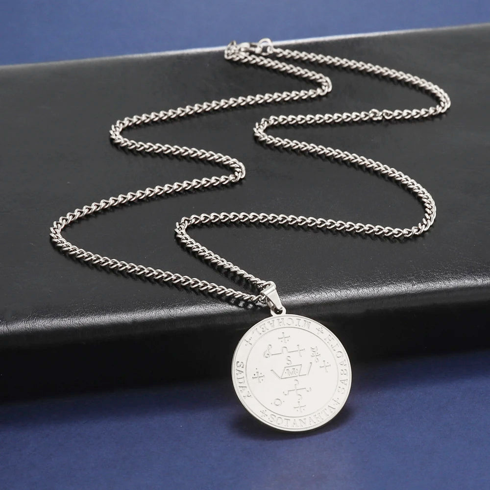 Dawapara King of Solomon Pendant Archangel Michael Sigil Necklace Protection Courage Power and Strength Amulet Stainless Steel