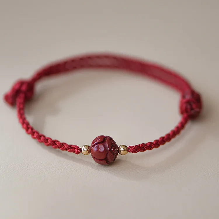 Cinnabar Lotus Landing Good Luck Hand Rope Women's Natural Hetian Jade Fortune Transporter Red Rope Girls' Woven Bracelet Gift