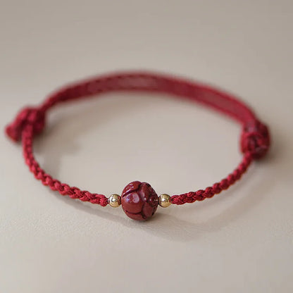 Cinnabar Lotus Landing Good Luck Hand Rope Women's Natural Hetian Jade Fortune Transporter Red Rope Girls' Woven Bracelet Gift