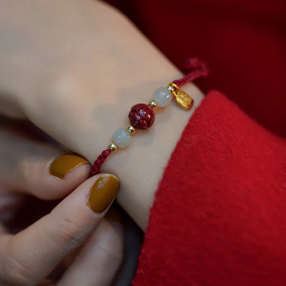 Cinnabar Lotus Landing Good Luck Hand Rope Women's Natural Hetian Jade Fortune Transporter Red Rope Girls' Woven Bracelet Gift