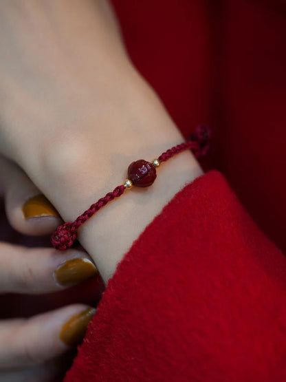 Cinnabar Lotus Landing Good Luck Hand Rope Women's Natural Hetian Jade Fortune Transporter Red Rope Girls' Woven Bracelet Gift