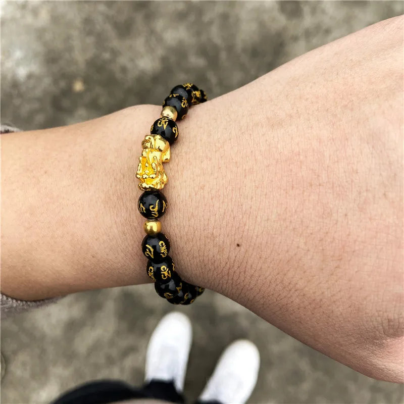 Black and Gold Feng Shui Beads Pixiu Charm