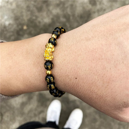 Black and Gold Feng Shui Beads Pixiu Charm