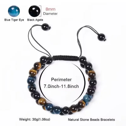 Triple Protection Bracelet 8mm Natural Stone Beads Obsidian Tiger Eye Hematite Double Layer Hand Healing Crystal Stretch Bracele