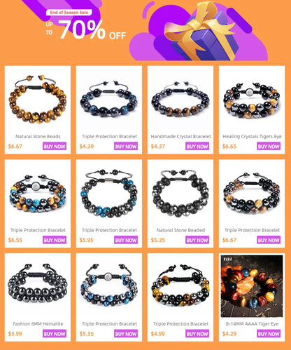 Natural Stone Beads Bracelet 8mm Tiger Eye Bracelet for Men Double Layer Braided Adjustable Healing Stone Bracelets Jewelry