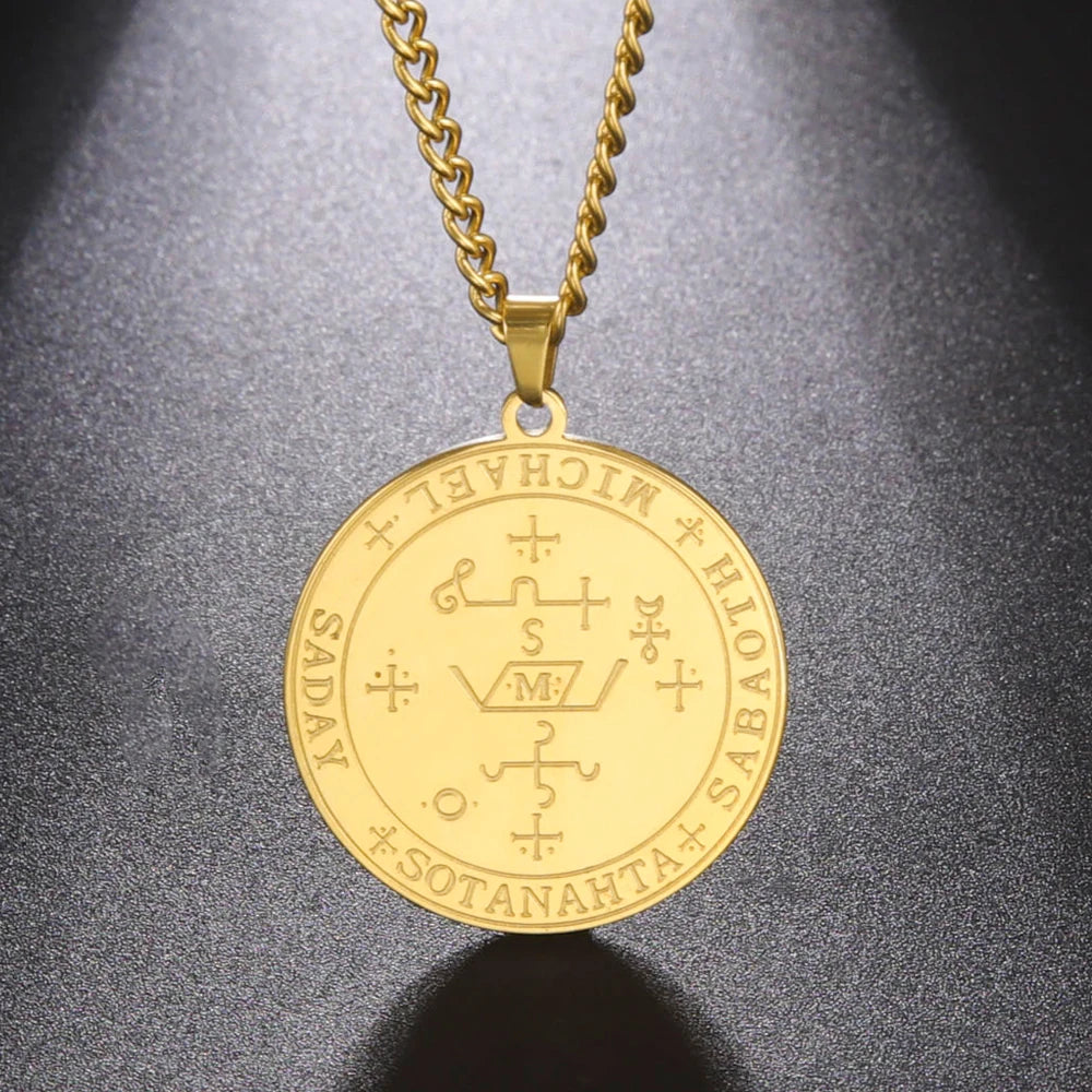 Dawapara King of Solomon Pendant Archangel Michael Sigil Necklace Protection Courage Power and Strength Amulet Stainless Steel