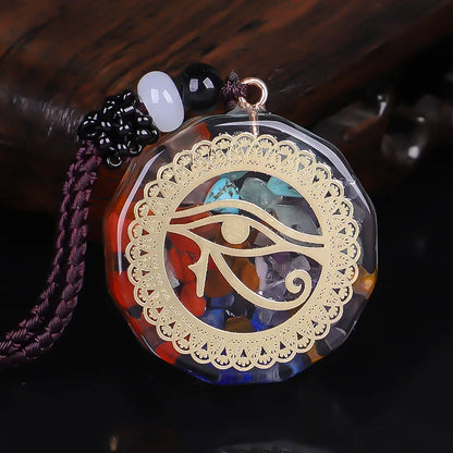 7 Chakra Orgone Necklace Orgonite Energy Generator Chip Stone Pendant Reiki Balancing Necklace Protection Eye of Horus OM Lucky