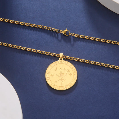 Dawapara King of Solomon Pendant Archangel Michael Sigil Necklace Protection Courage Power and Strength Amulet Stainless Steel