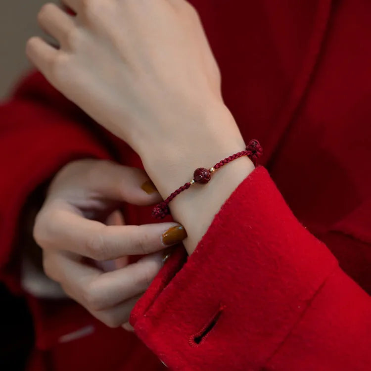 Cinnabar Lotus Landing Good Luck Hand Rope Women's Natural Hetian Jade Fortune Transporter Red Rope Girls' Woven Bracelet Gift