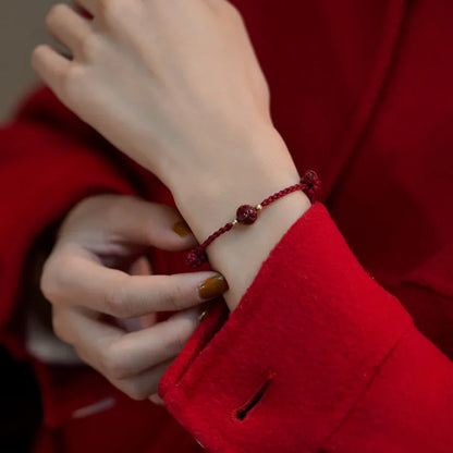 Cinnabar Lotus Landing Good Luck Hand Rope Women's Natural Hetian Jade Fortune Transporter Red Rope Girls' Woven Bracelet Gift