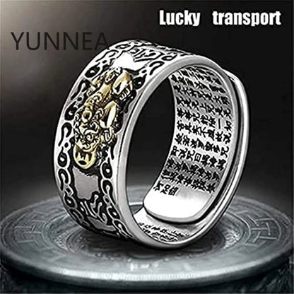 FENG Shui PIXIU MANI Mantra Protection Wealth Ring for Unisex(2PCS: Gold+Silver)