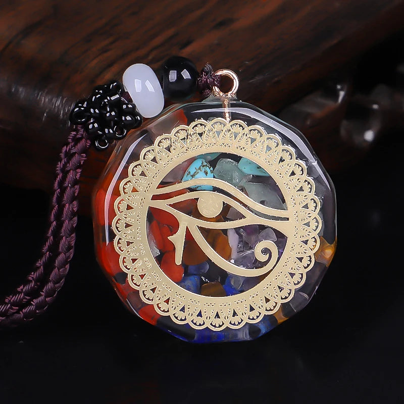 7 Chakra Orgone Necklace Orgonite Energy Generator Chip Stone Pendant Reiki Balancing Necklace Protection Eye of Horus OM Lucky