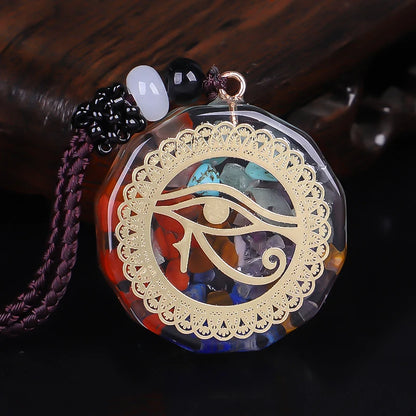 7 Chakra Orgone Necklace Orgonite Energy Generator Chip Stone Pendant Reiki Balancing Necklace Protection Eye of Horus OM Lucky