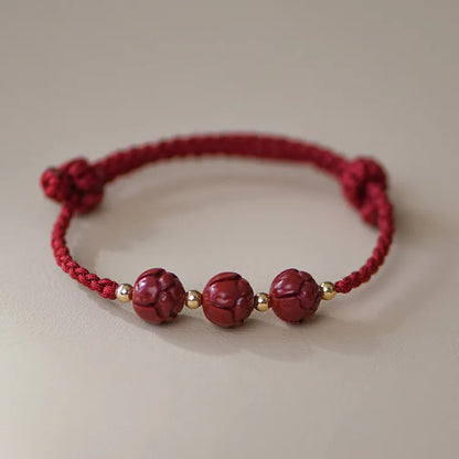 Cinnabar Lotus Landing Good Luck Hand Rope Women's Natural Hetian Jade Fortune Transporter Red Rope Girls' Woven Bracelet Gift