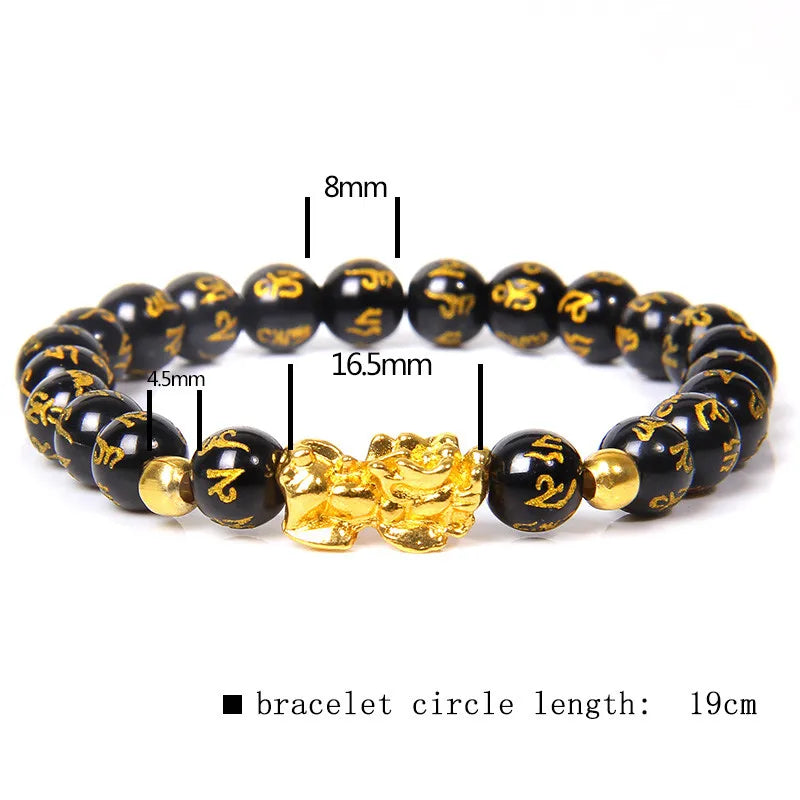 Black and Gold Feng Shui Beads Pixiu Charm