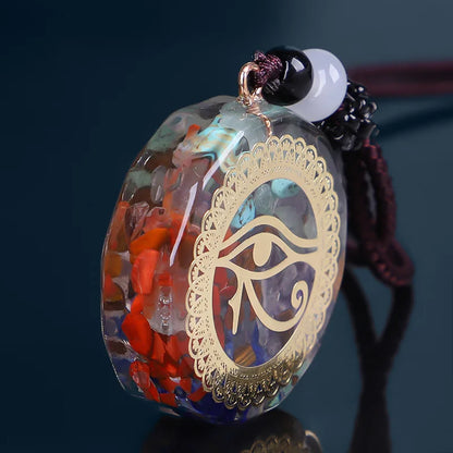 7 Chakra Orgone Necklace Orgonite Energy Generator Chip Stone Pendant Reiki Balancing Necklace Protection Eye of Horus OM Lucky