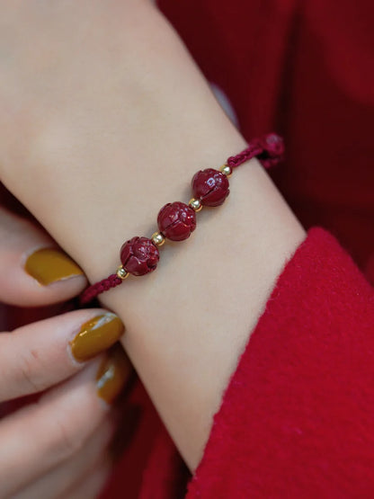 Cinnabar Lotus Landing Good Luck Hand Rope Women's Natural Hetian Jade Fortune Transporter Red Rope Girls' Woven Bracelet Gift