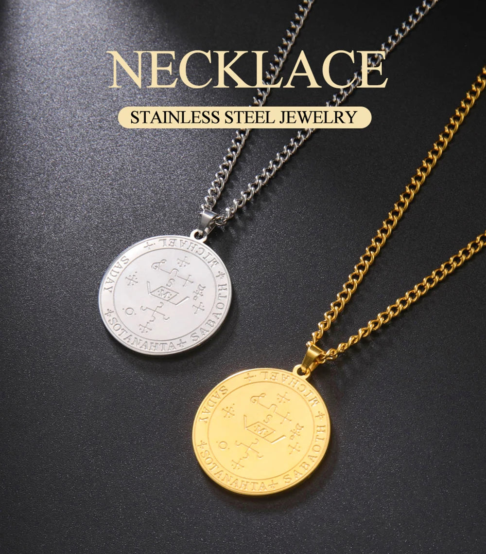 Dawapara King of Solomon Pendant Archangel Michael Sigil Necklace Protection Courage Power and Strength Amulet Stainless Steel
